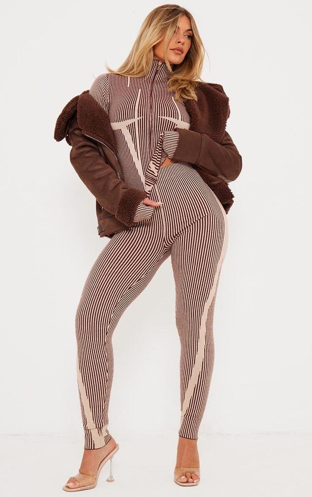  Chocolate Two Tone High Waist Knit Leggings Product Image