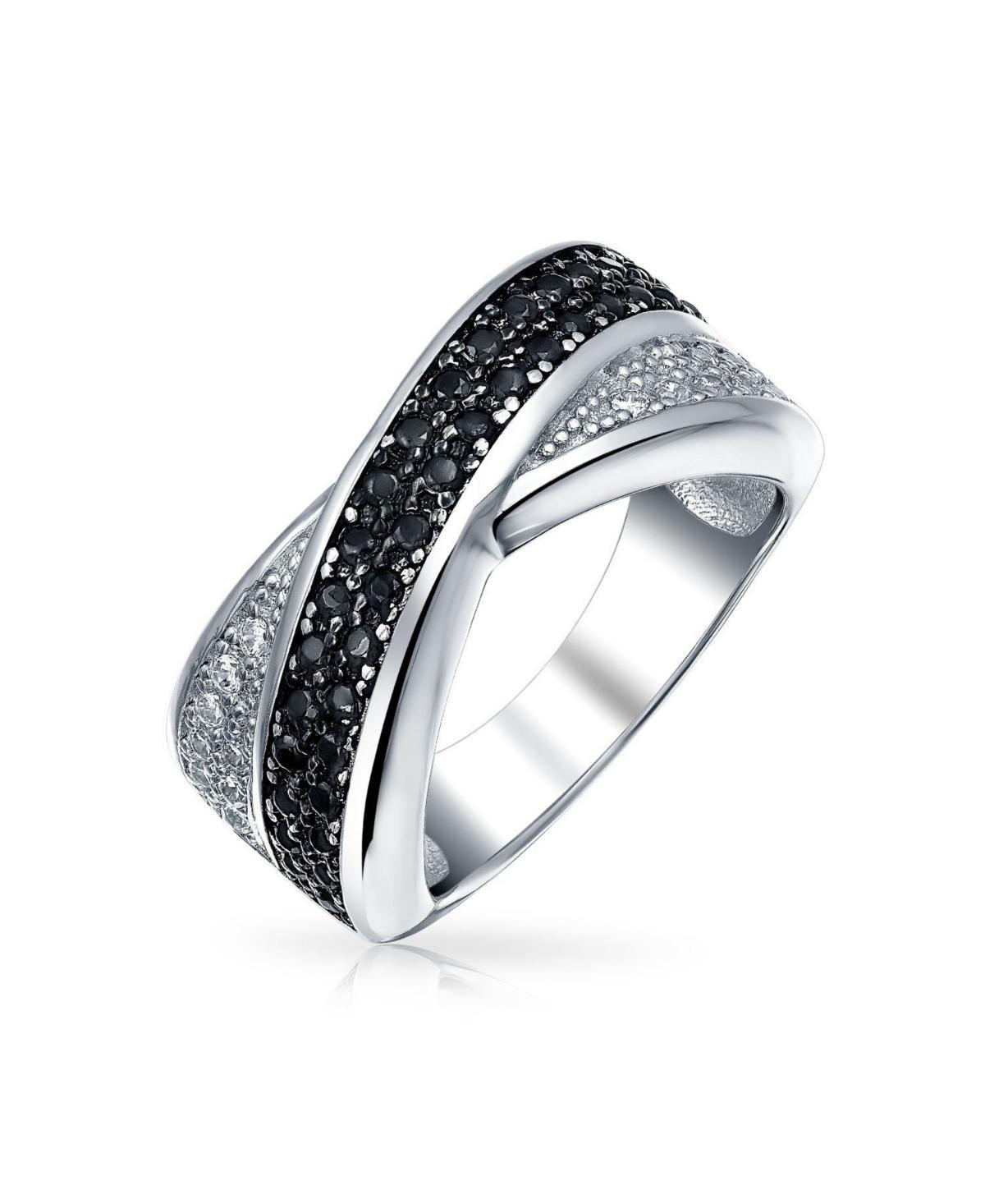 Bling Jewelry Two Tone Black And White Pave Cubic Zirconia Cz Criss-Cross X Band Ring For Women For .925 Sterling Silver Product Image