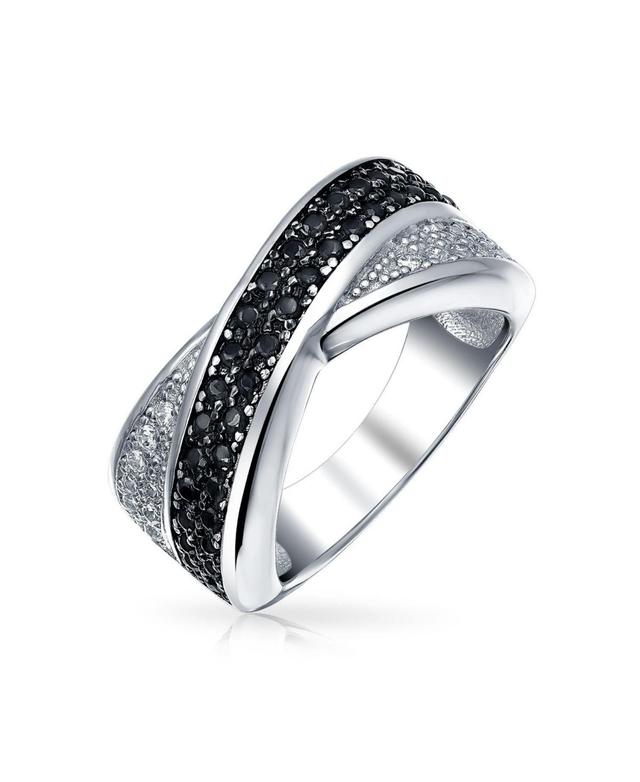 Two Tone Black And White Pave Cubic Zirconia Cz Criss-Cross X Band Ring For Women For Girlfriend .925 Sterling Silver Product Image