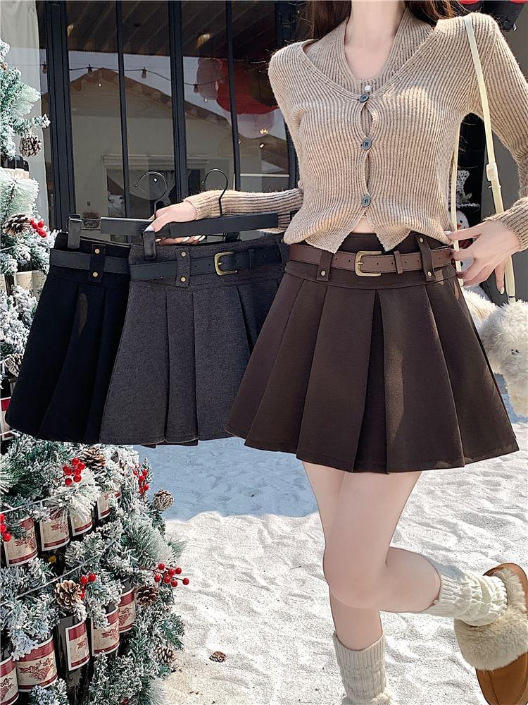 High Rise Plain Pleated Mini A-Line Skirt Product Image