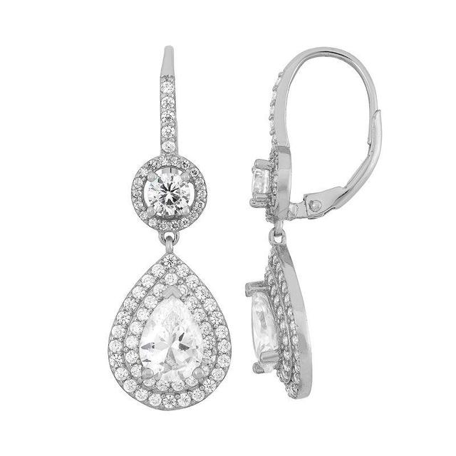 Sterling Silver Cubic Zirconia Teardrop Halo Earrings, Womens, White Product Image