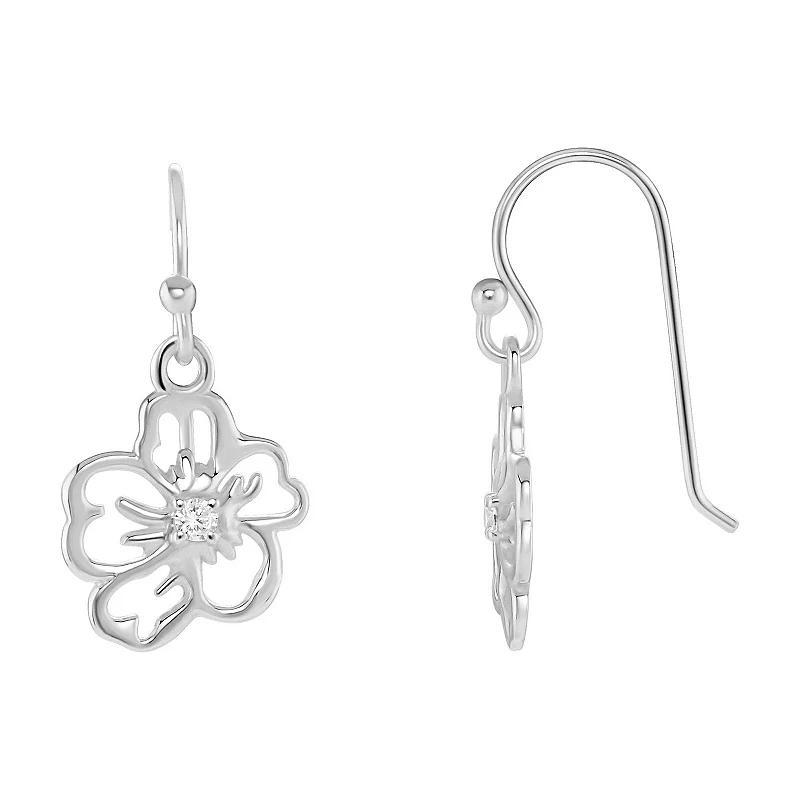 PRIMROSE Sterling Silver Polished Flower & Cubic Zirconia Drop Earrings, Womens, Silver Tone Product Image