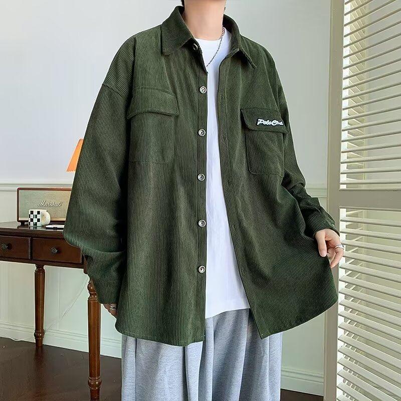 Collared Corduroy Button Down Shirt Jacket Product Image