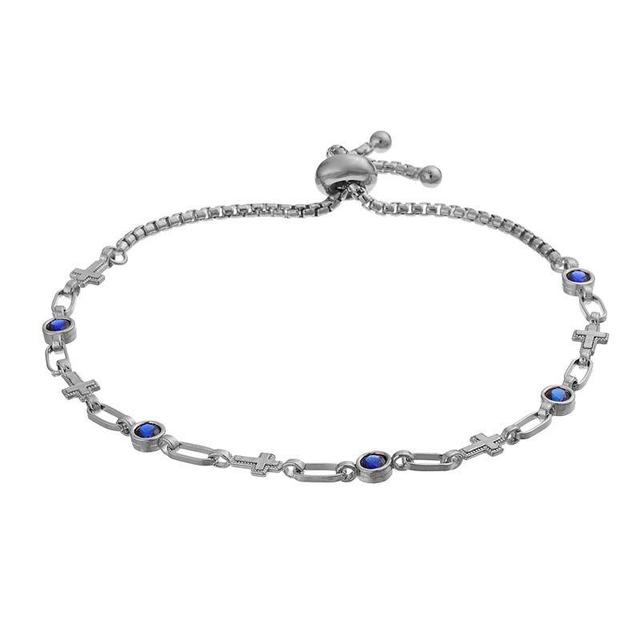 Kristen Kesho Sterling Silver Lab-Created Sapphire & Cross Link Bracelet, Womens, Size: 9.50, Grey Product Image