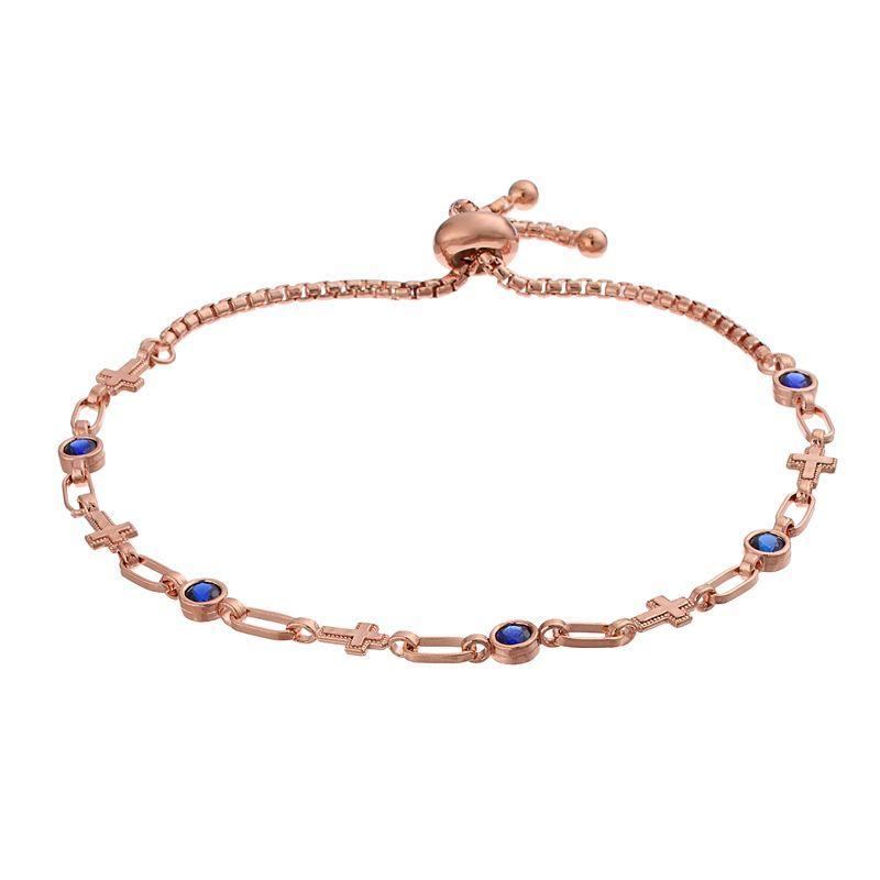 Kristen Kesho Sterling Silver Lab-Created Sapphire & Cross Link Adjustable Bolo Bracelet, Womens Pink Tone Product Image