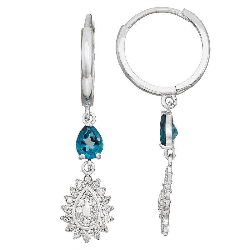 Tiara 10k White Gold London Blue Topaz 1/4 Carat T.W. Diamond Drop Earrings, Womens Product Image