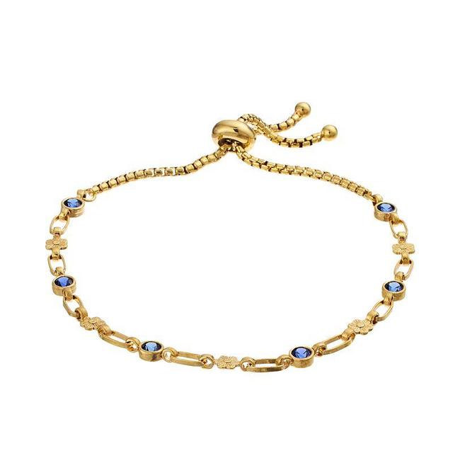 Kristen Kesho Sterling Silver Lab-Created Sapphire & Flower Link Adjustable Bolo Bracelet, Womens Gold Tone Product Image