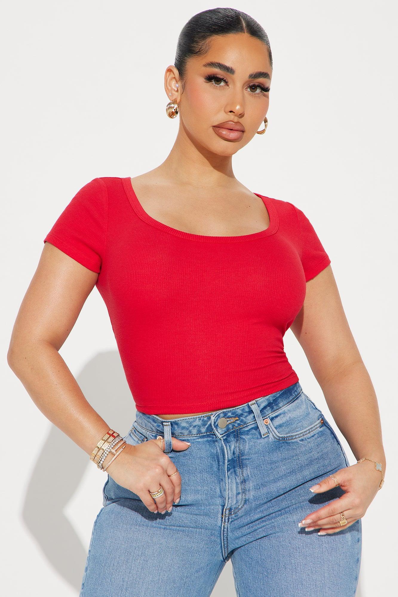 Amelia Scoop Neck Top - Red Product Image