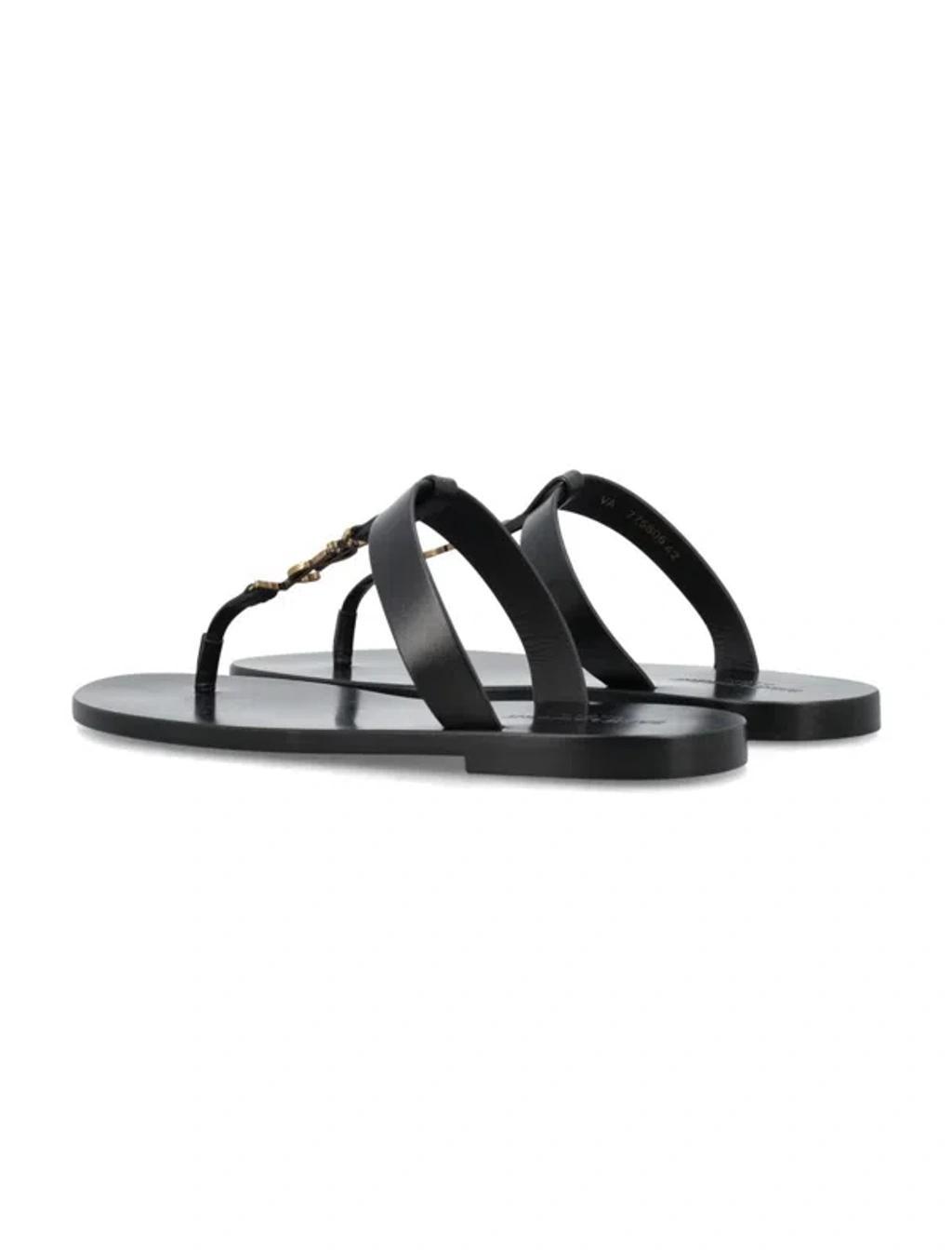 SAINT LAURENT Cassandre Logo-plaque Leather Sandals In Black Product Image