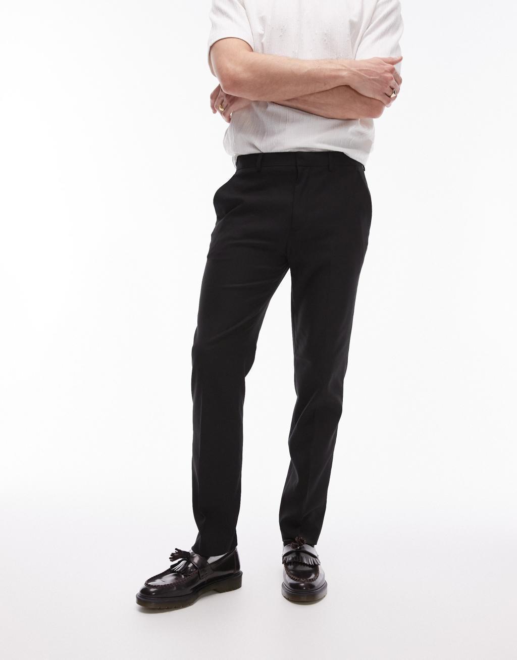 Topman stretch slim textured suit pants in black Product Image