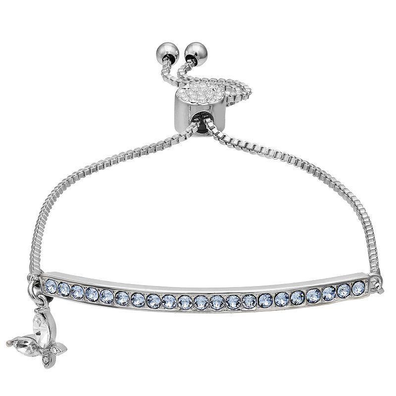 Brilliance Adjustable Crystal Butterfly Bar Bracelet, Womens Silver Tone Blue Product Image