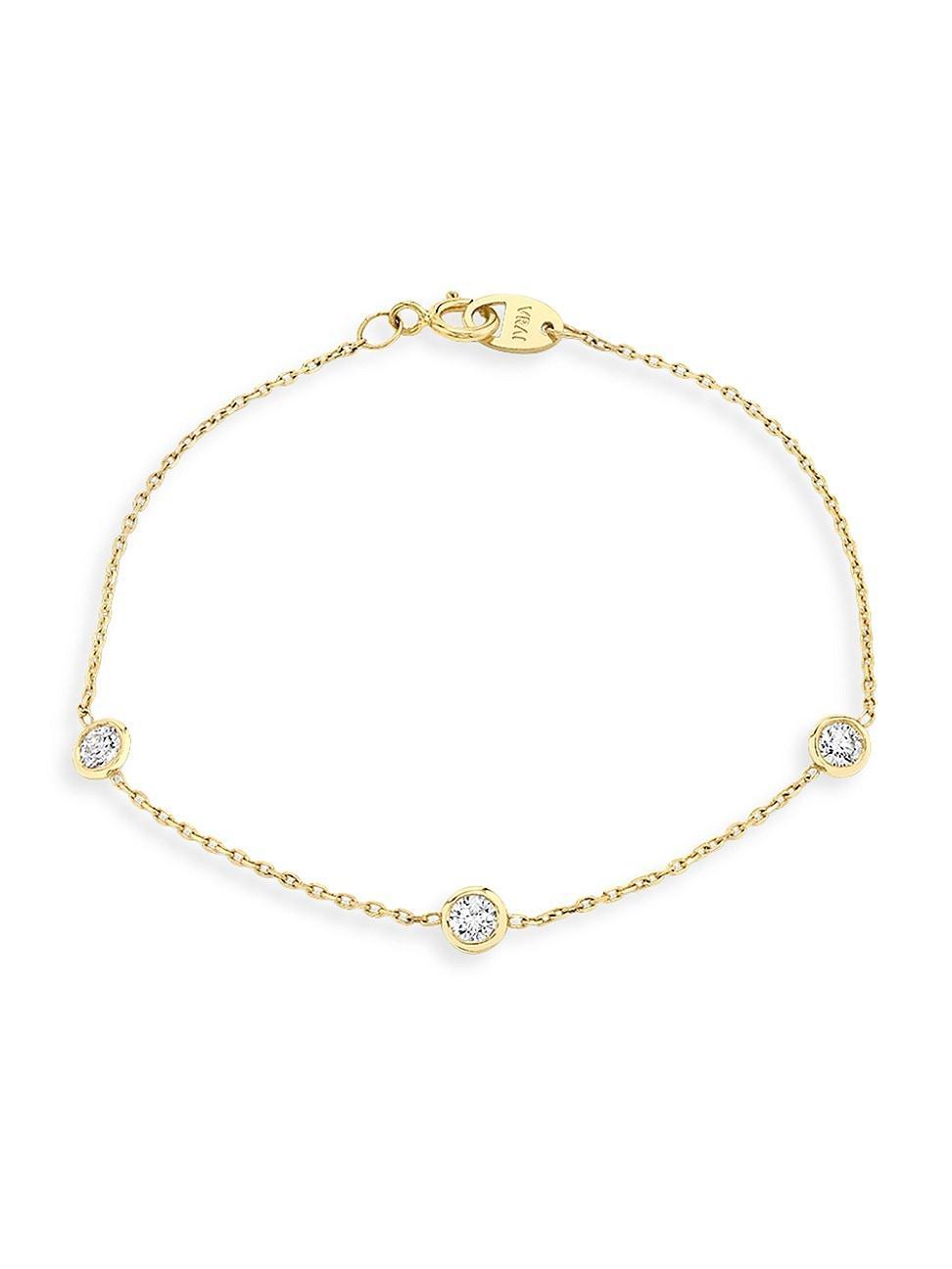 Womens 14K Yellow Gold & Lab-Grown Diamond Station Bracelet - Yellow Gold - Size 7 Product Image