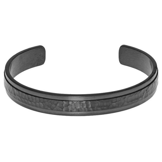 Mens LYNX Gray Ion-Plated Stainless Steel Hammered Cuff Bangle Bracelet Grey Product Image