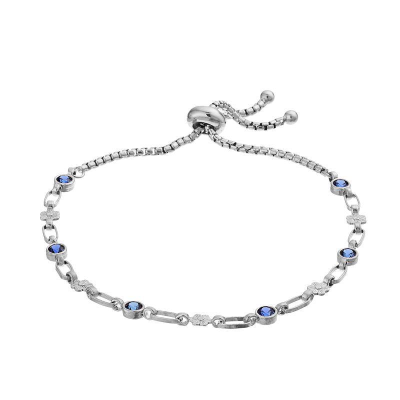 Kristen Kesho Sterling Silver Lab-Created Sapphire & Flower Link Adjustable Bolo Bracelet, Womens Grey Product Image