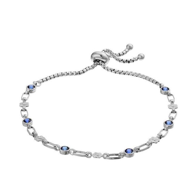 Kristen Kesho Sterling Silver Lab-Created Sapphire & Flower Link Adjustable Bolo Bracelet, Womens Product Image