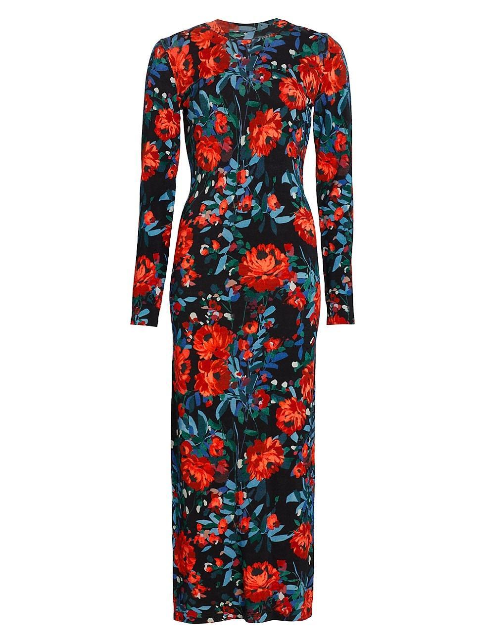 Lela Rose Floral Long Sleeve Knit Dress Product Image