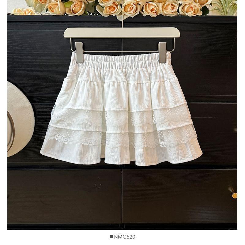 Layered Lace-Trim A-Line Mini Skirt Product Image