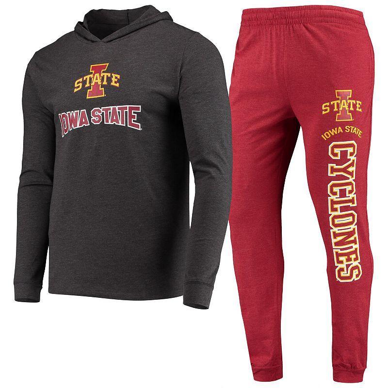 Mens Concepts Sport Cardinal/Charcoal Iowa State Cyclones Meter Long Sleeve Hoodie T-Shirt & Jogger Pants Sleep Set Red Product Image