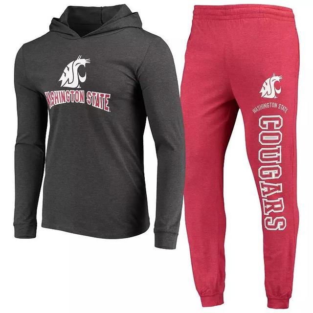 Mens Concepts Sport Crimson/Heather Charcoal Washington State Cougars Meter Long Sleeve Hoodie T-Shirt & Jogger Pajama Set Product Image