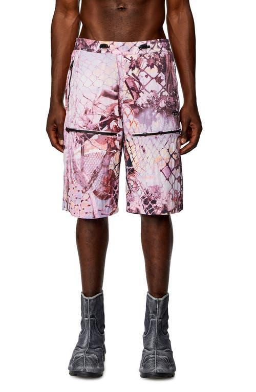 DIESEL P-McKell-Short Abstract Print Crinkled Nylon Shorts Product Image