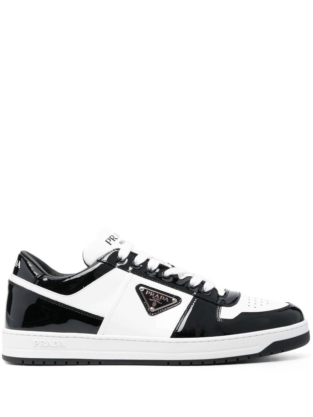 PRADA Downtown Triangle-logo Sneakers In Bianco Nero Product Image