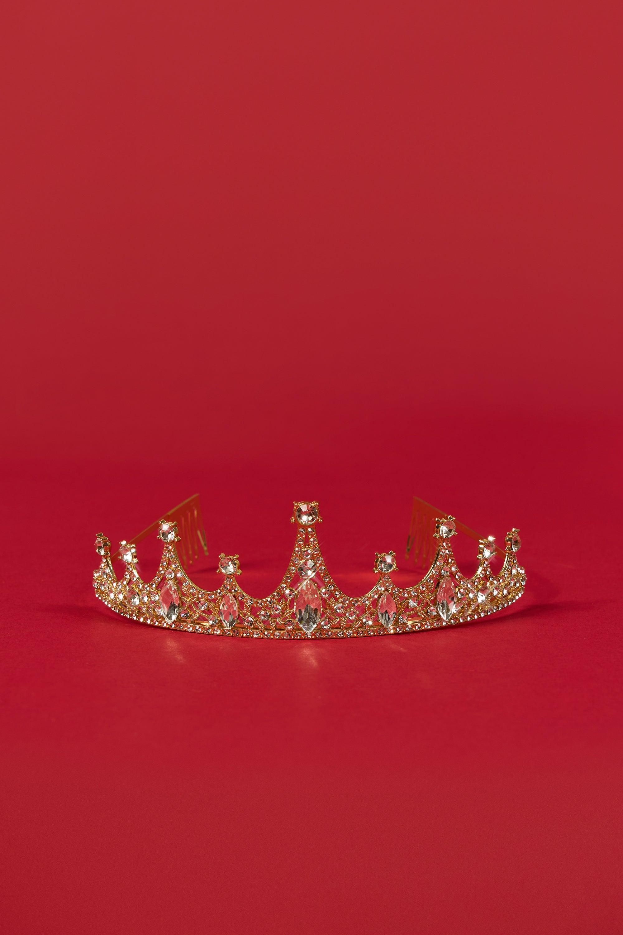 Crystal-Embellished Tiara in Gold Tone Product Image