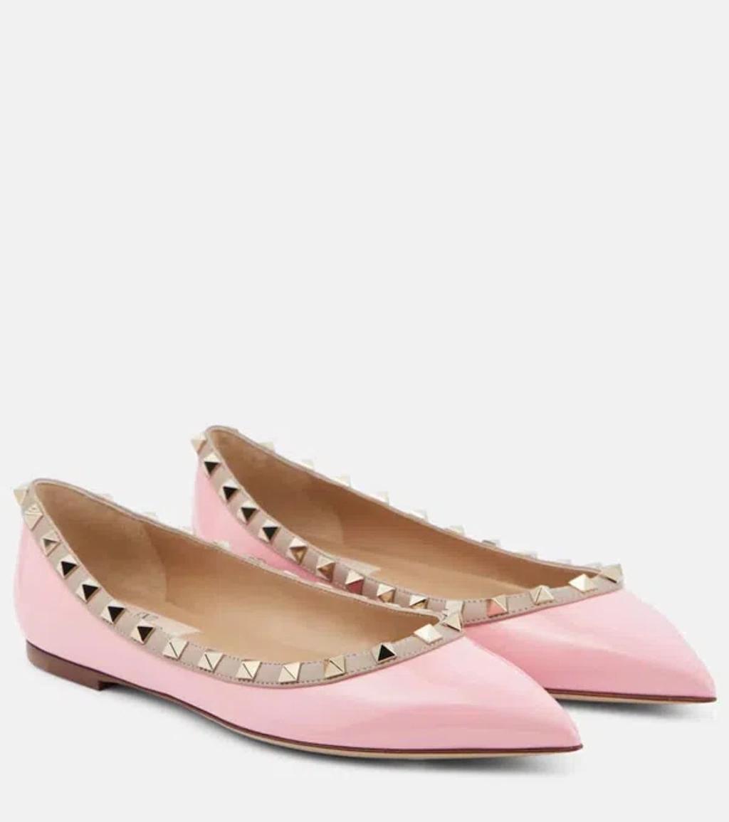 Rockstud Leather Ballet Flats In Pink product image