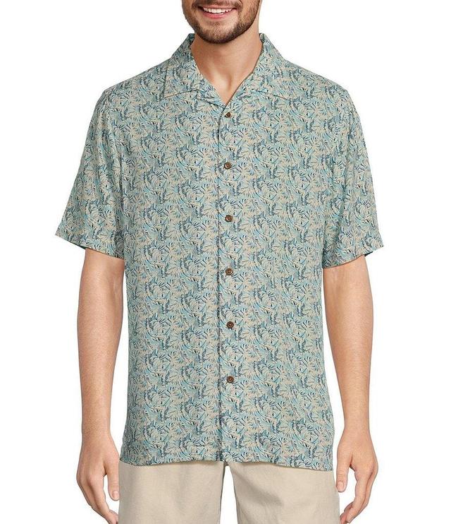 Caribbean Crushed Rayon Leaf Printed Short Sleeve Woven Camp Shirt Product Image