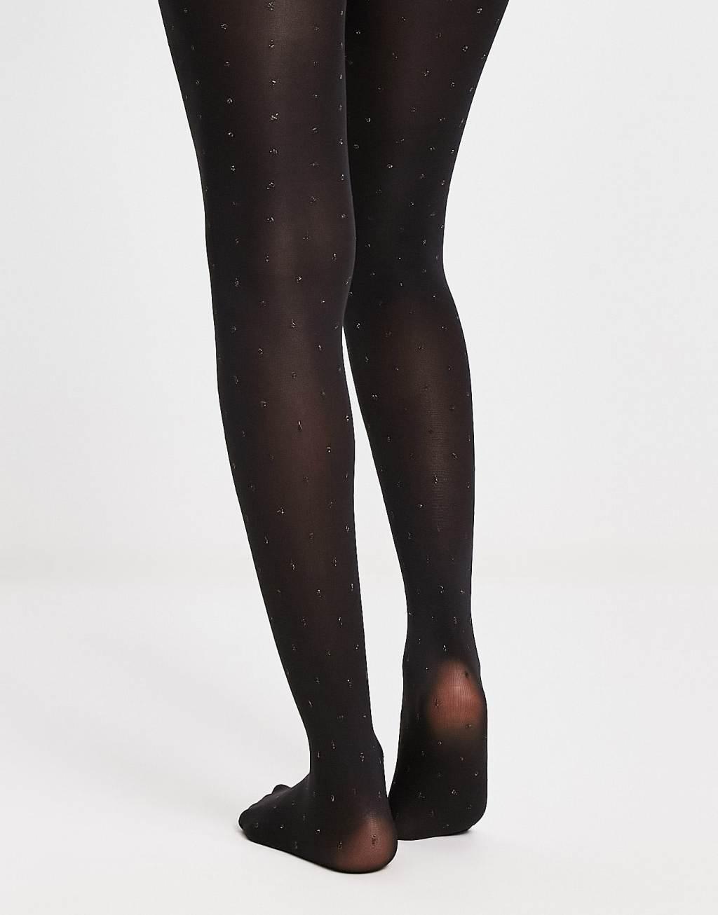 Pieces glitter polka dot tights in black Product Image