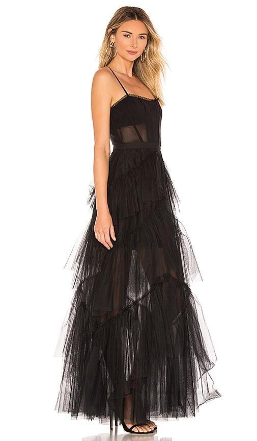 Womens Sheer Tiered Ruffle Gown Product Image