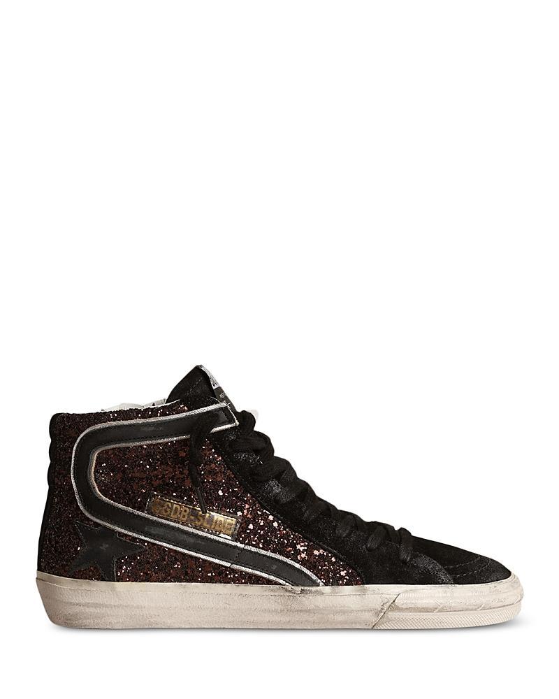 Golden Goose Womens Slide Glitter High Top Sneakers Product Image