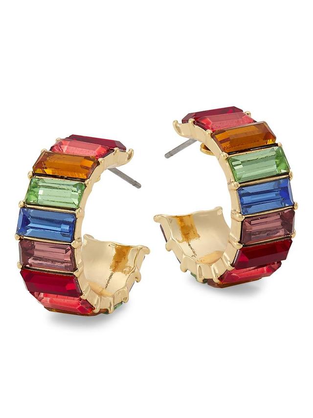 Kenneth Jay Lane Rainbow Baguette Crystal Hoop Earrings in Gold Tone Product Image