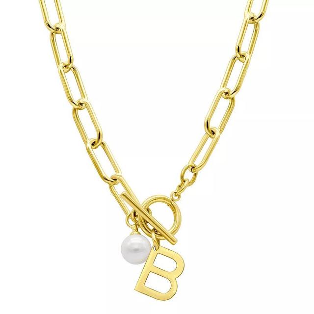 Adornia 14k Gold Plated Freshwater Cultured Pearl Initial Toggle Necklace, Womens B Product Image