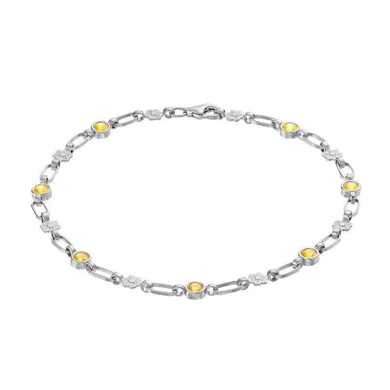 Kristen Kesho Sterling Silver Lab-Created Yellow Sapphire Flower Link Bracelet, Womens Product Image