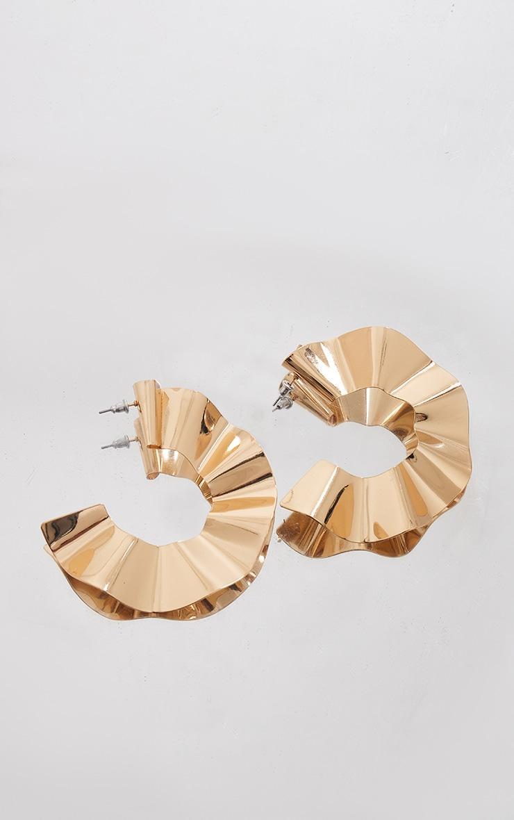 Gold Pleated Round Statement Earrings Product Image