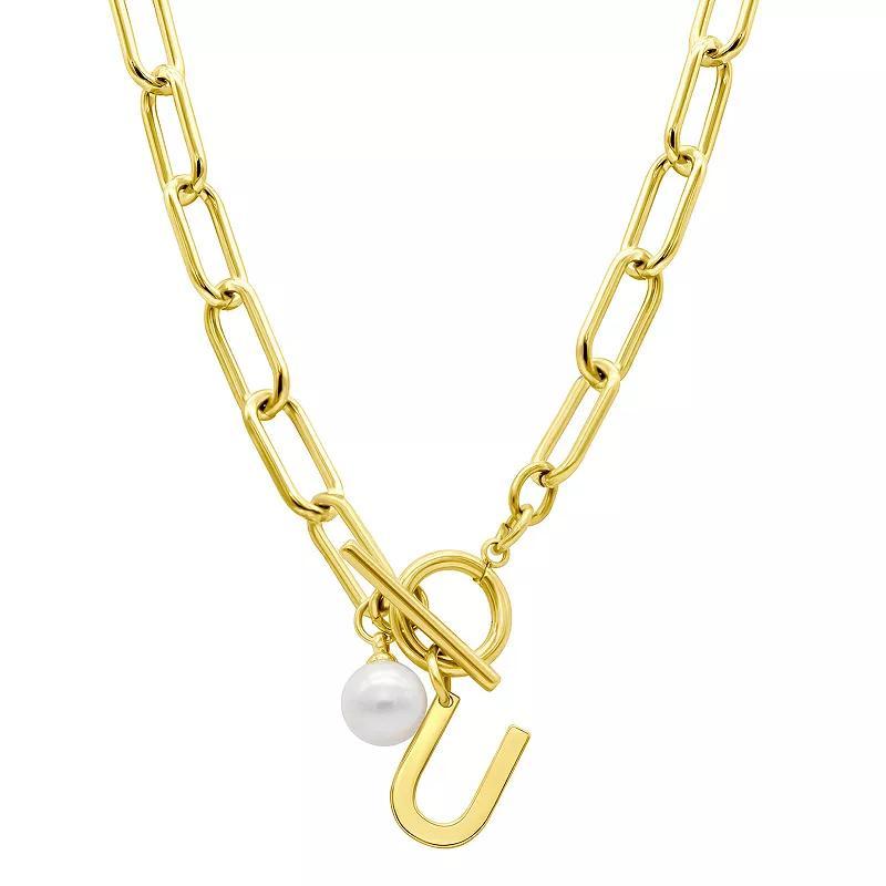 Adornia 14k Gold Plated Freshwater Cultured Pearl Initial Toggle Necklace, Womens Product Image