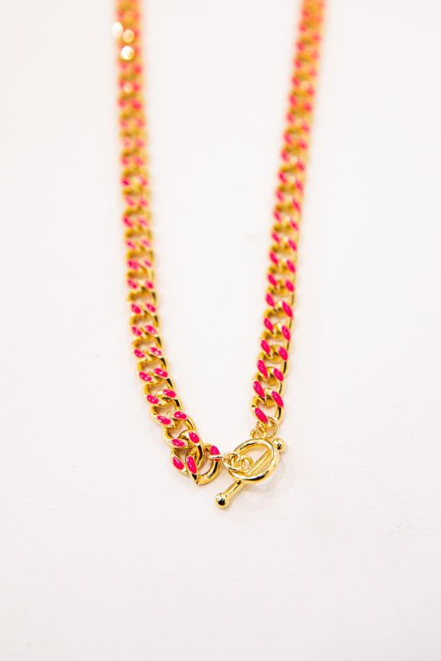 Hot Pink and Gold Enamel Thick Chain Necklace Product Image