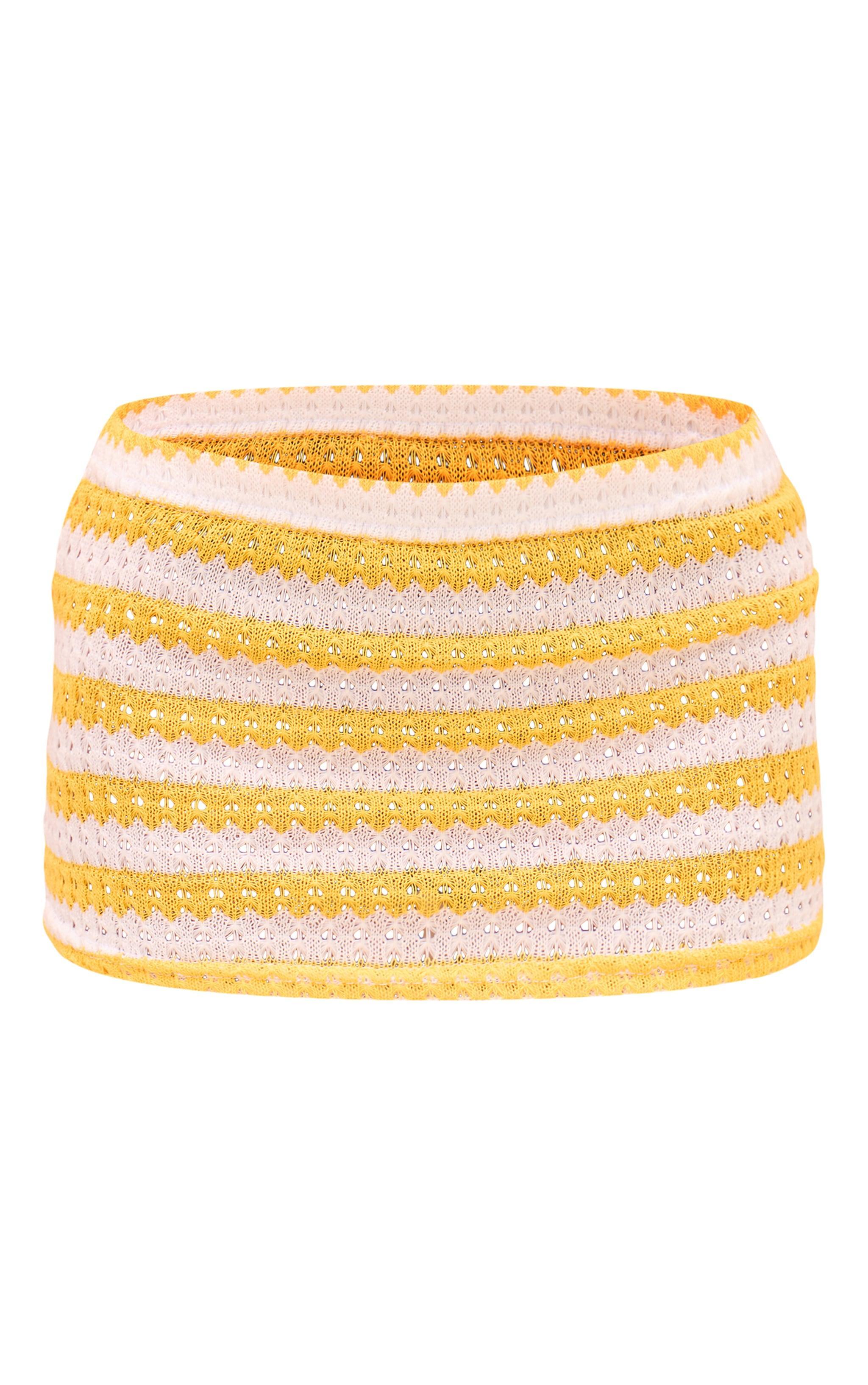 Yellow Striped Textured Jersey Mini Skirt Product Image