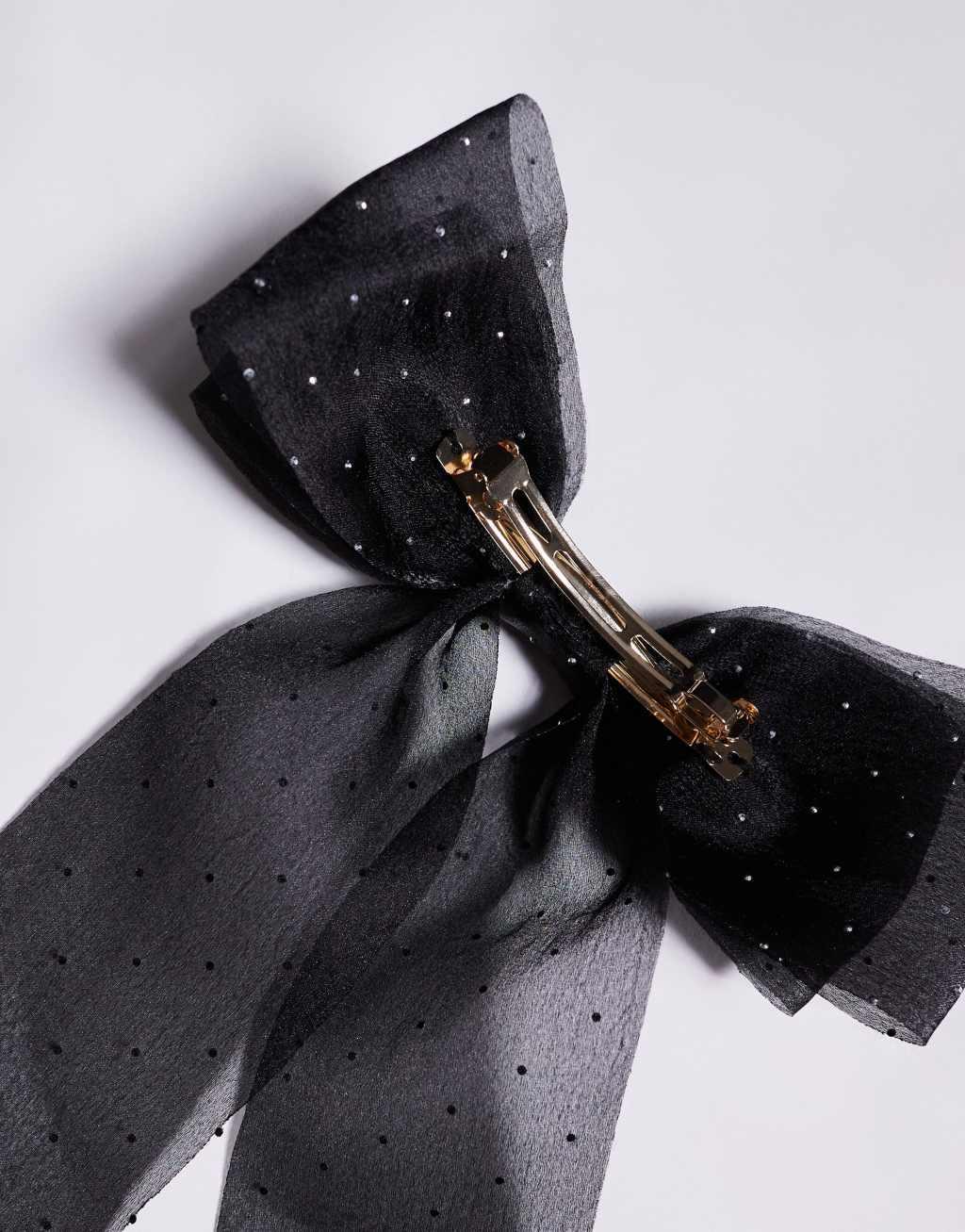 ASOS DESIGN hair clip with sheer hotfix bow detail in black Product Image