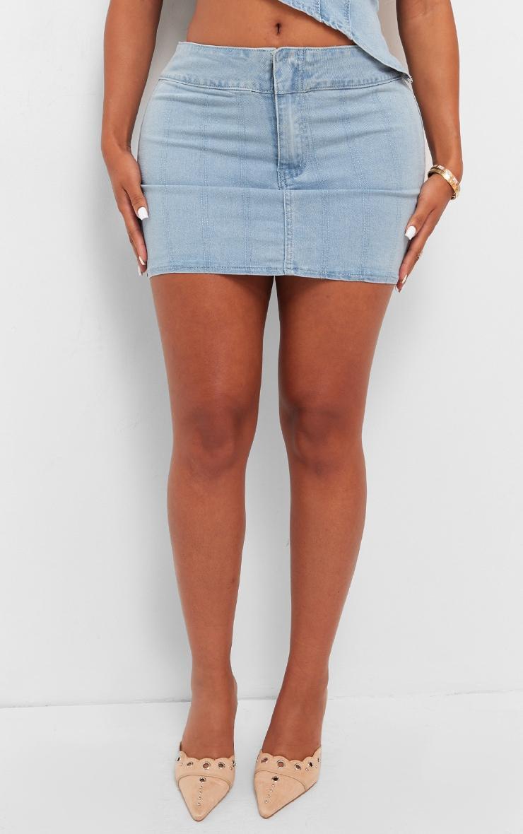 Shape Light Blue Denim Seam Detail Mini Skirt Product Image