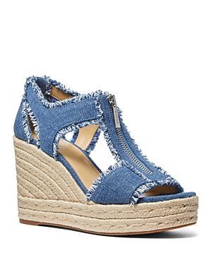 Michael Michael Kors Womens Berkley Distressed Denim Espadrille Wedge Heel Platform Sandals Product Image