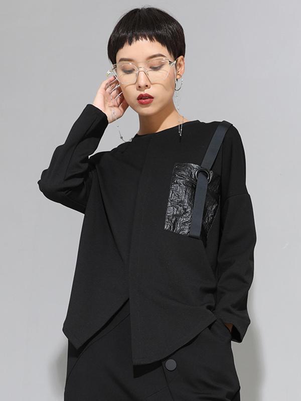 Fashion Loose Long Sleeves Split-Front Round-Neck T-Shirts Tops Product Image