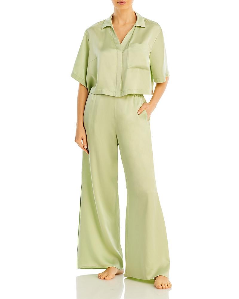 Womens Washable Silk High-Rise Pants 2-Piece Pajama Set Product Image