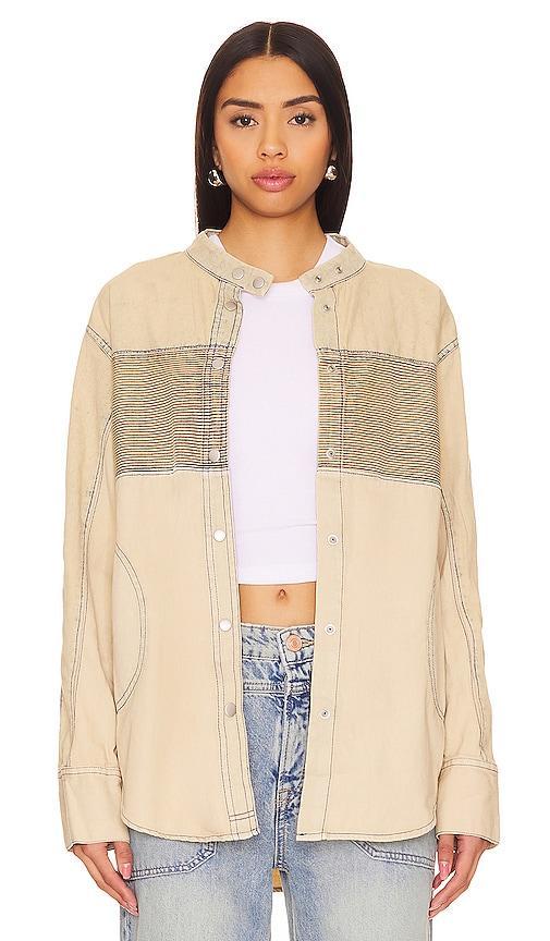 Free People x We The Free Moto Color Block Shirt in Beige. Product Image