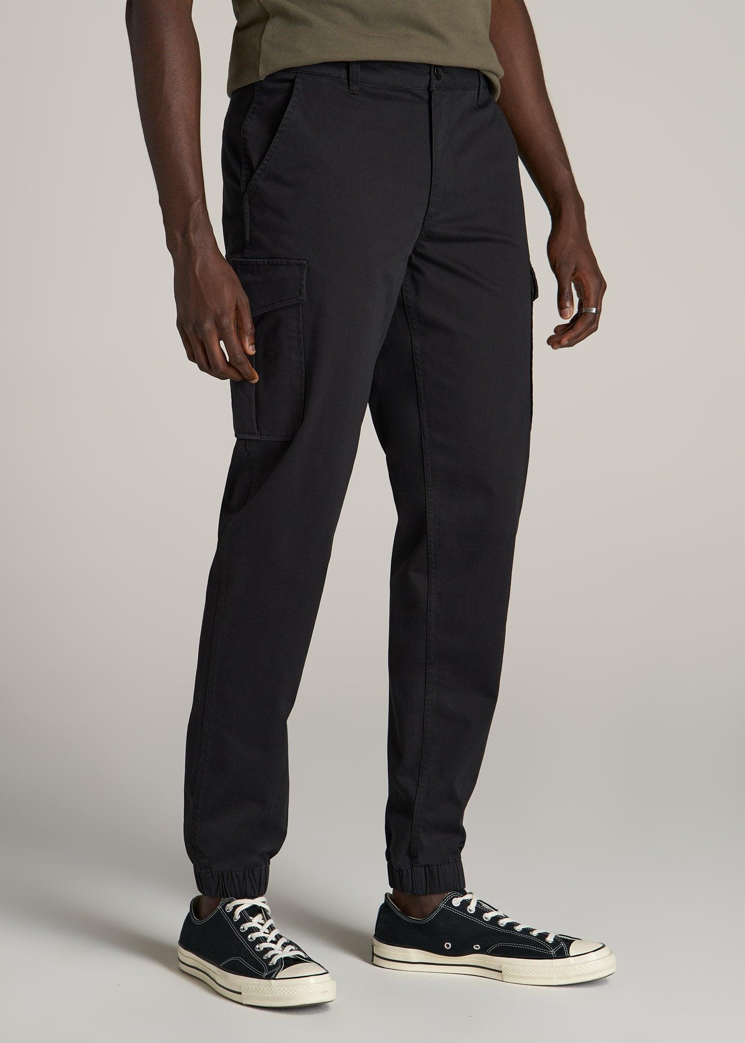 TAPERED-FIT Stretch Cotton Cargo Jogger Pants for Tall Men in Black Product Image