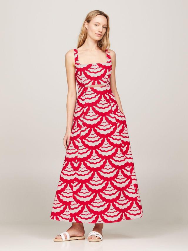 Tommy Hilfiger Women's Wave Print Cut-Out Midi Dress Product Image