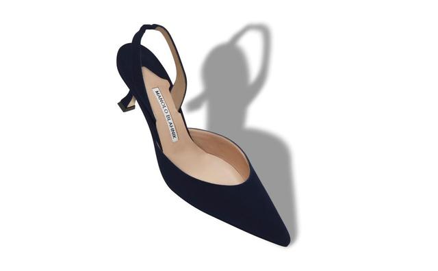 CAROLYNE Navy Blue Suede Slingback Pumps Product Image