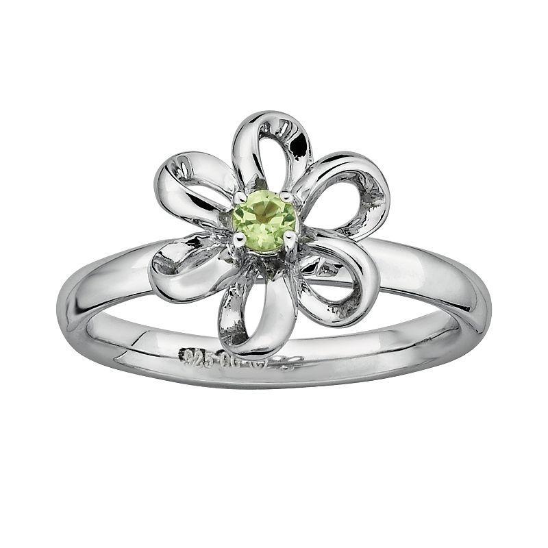 Stacks & Stones Sterling Silver Peridot Flower Stack Ring, Womens Green Product Image