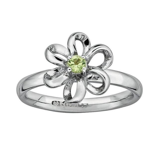 Stacks & Stones Sterling Silver Peridot Flower Stack Ring, Womens Green Product Image