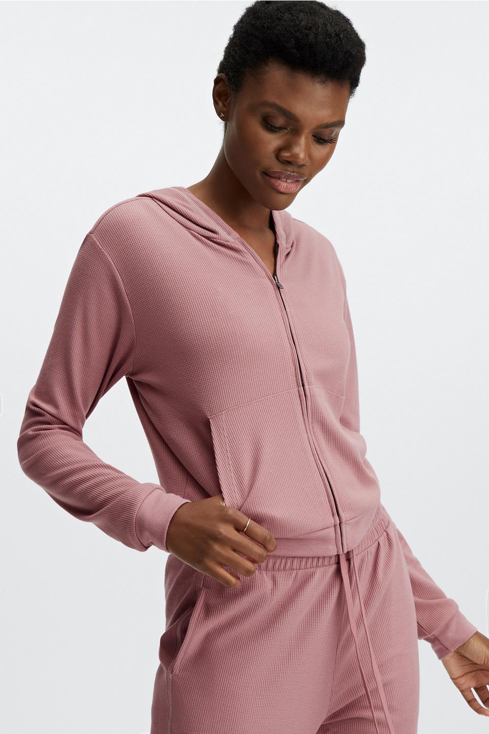 Fabletics Zip-Up Waffle Hoodie Womens pink/pink plus Size 4X Product Image